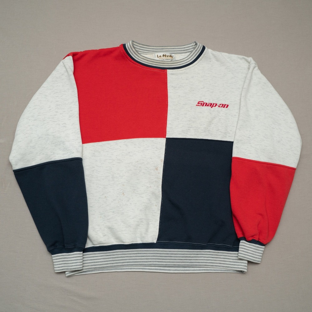 Vintage 80s 90s Snap‎ On 3 Tone Checkered Sweatshirt Adult XL Rare La Mode USA